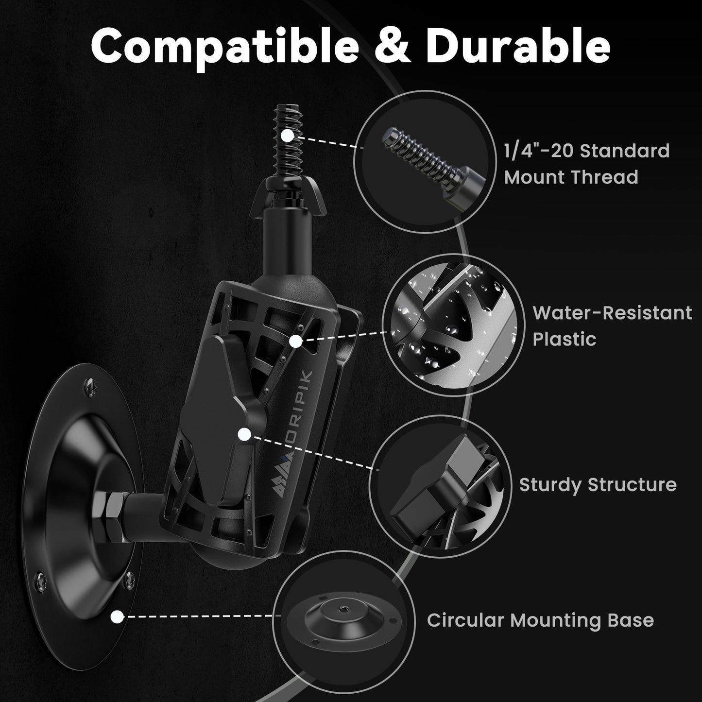 Oripik Adjustable Camera & Solar Panel Mount – 360° Dual Ball Joint