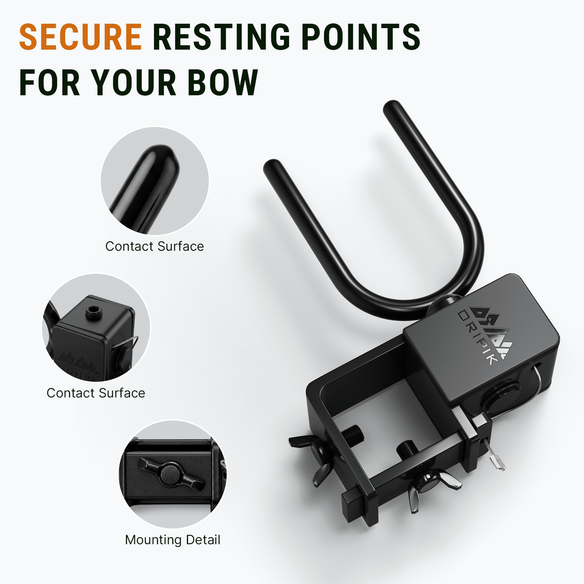 U-shaped bow rest and mounting bracket details