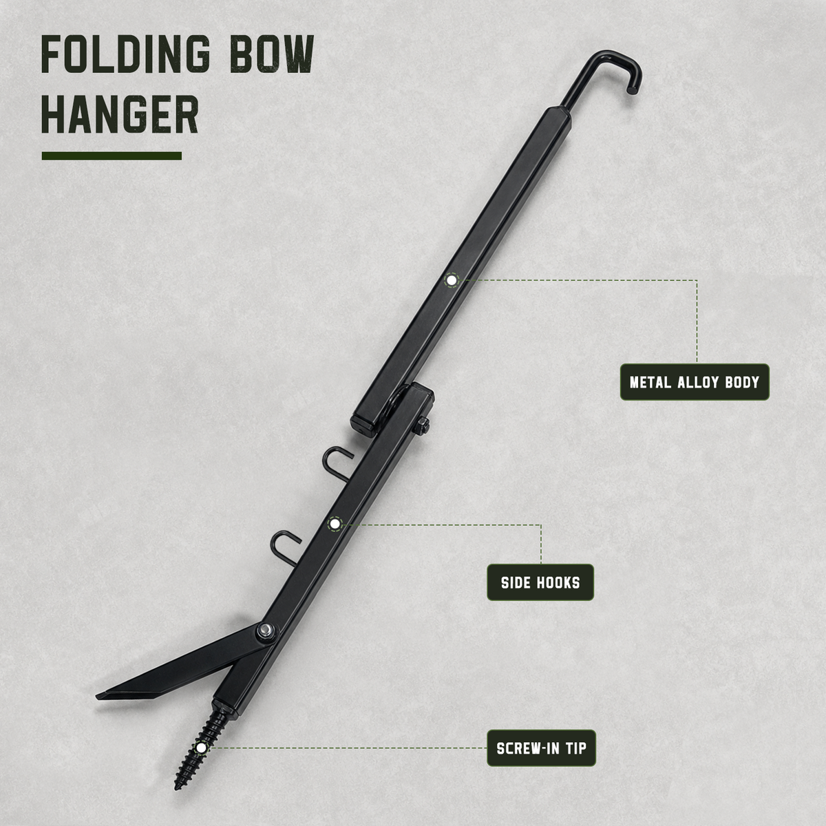 Foldable screw-in tree bow hanger with side hooks