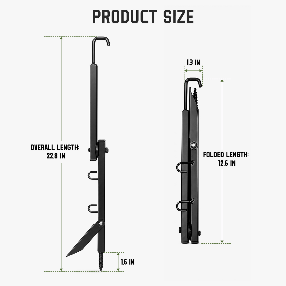 Open and folded dimensions of the screw-in bow hanger