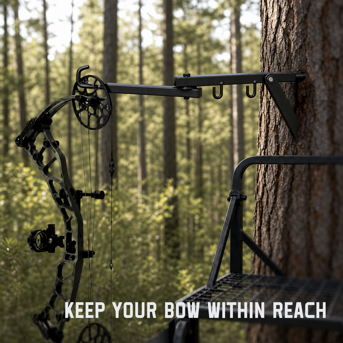 Bow hanging from a screw-in tree bow hanger