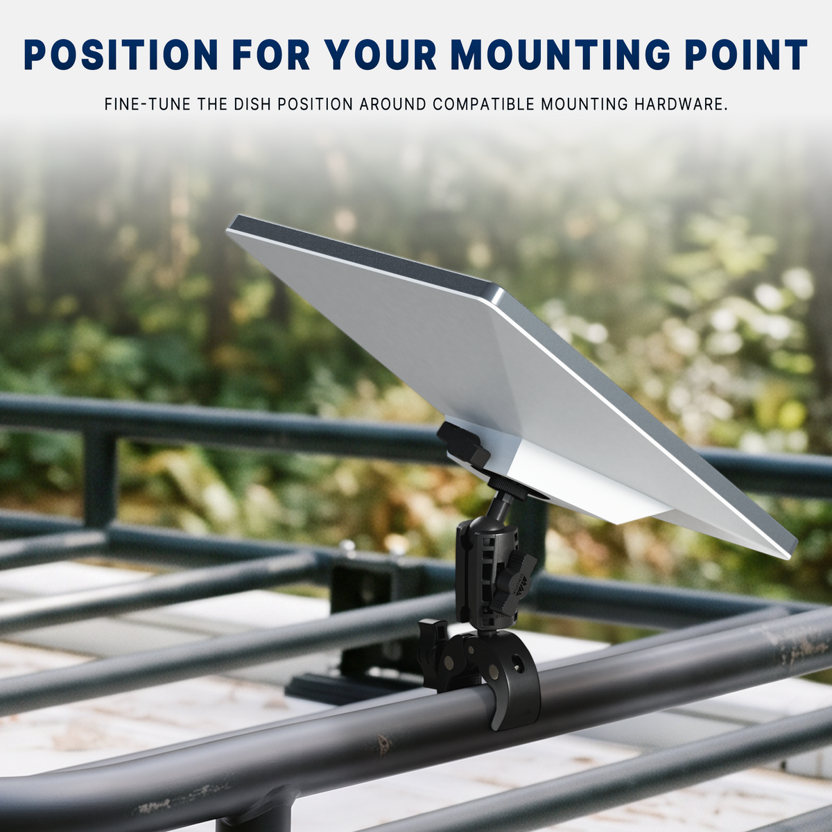Starlink Mini clamp mount installed on a compatible rail