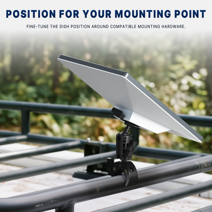 Starlink Mini clamp mount installed on a compatible rail