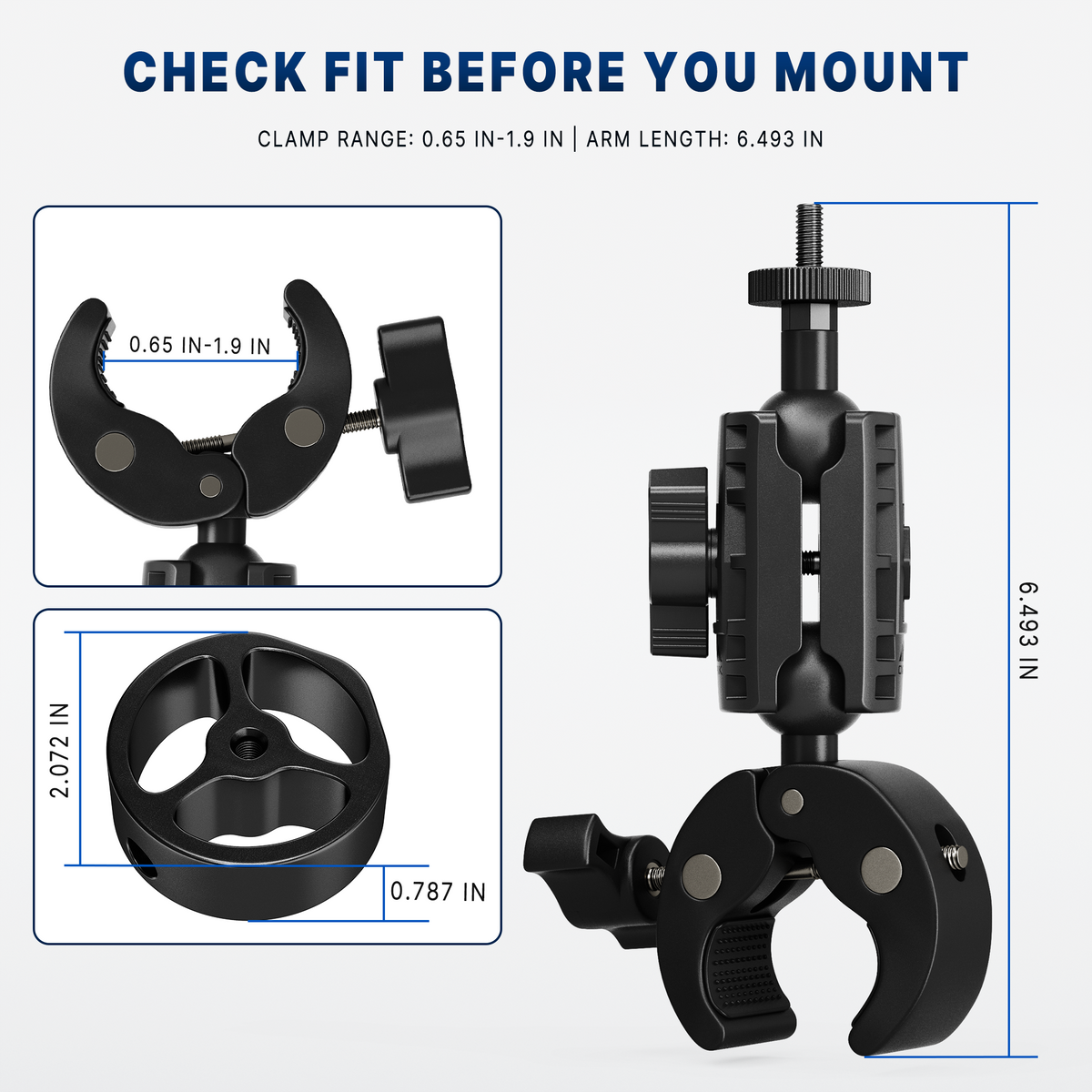 Clamp fit range and arm dimensions for Starlink Mini mount