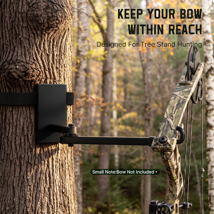 Strap-on bow holder mounted around a tree