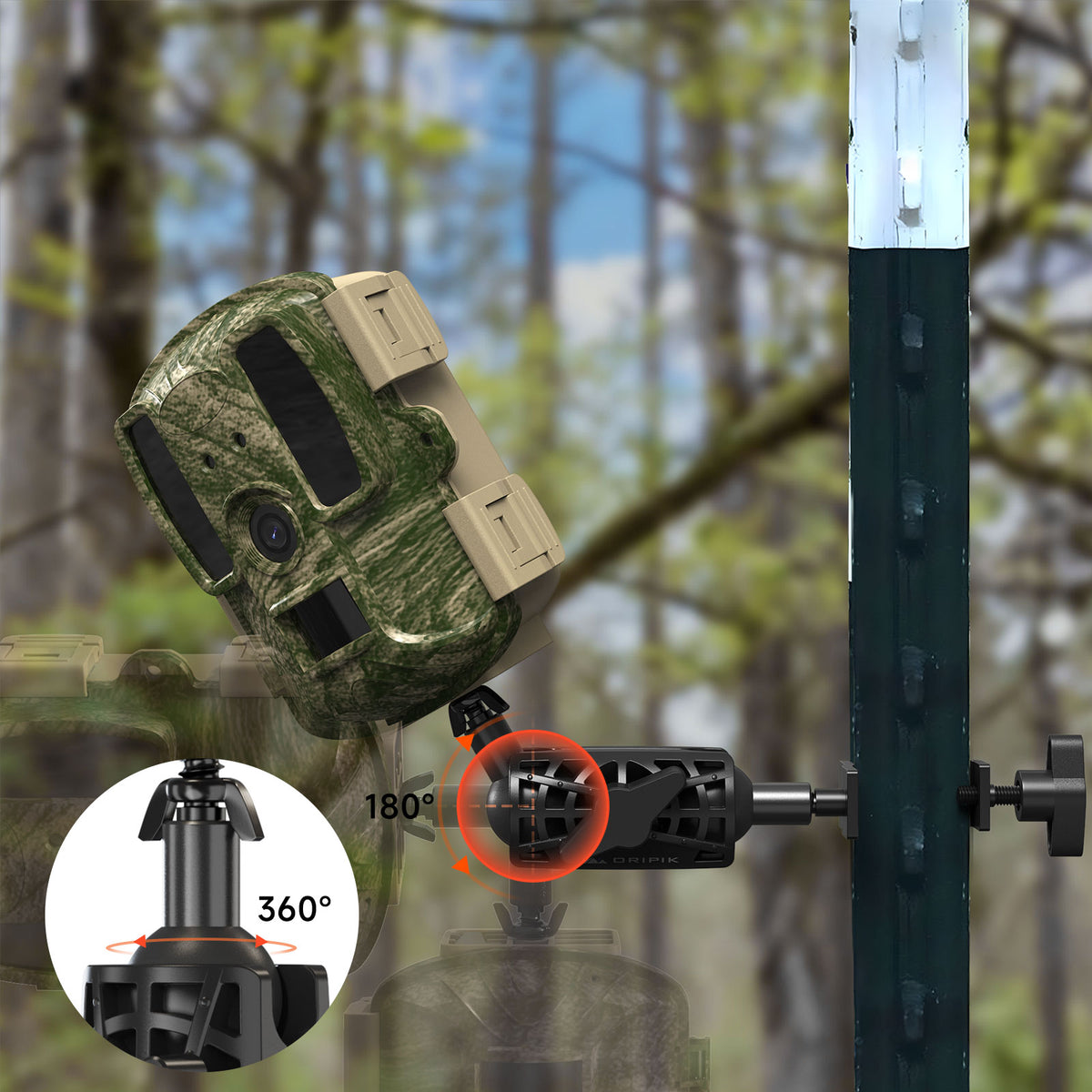 ORIPIK mount camera angle adjustment demonstration on a T-post