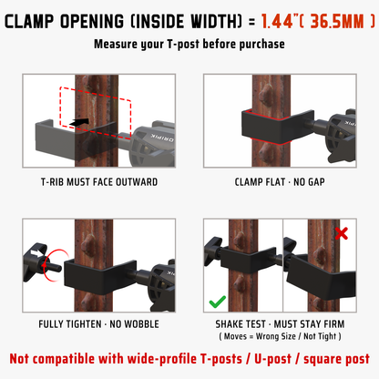 ORIPIK T-post mount installation steps and clamp fit guidance
