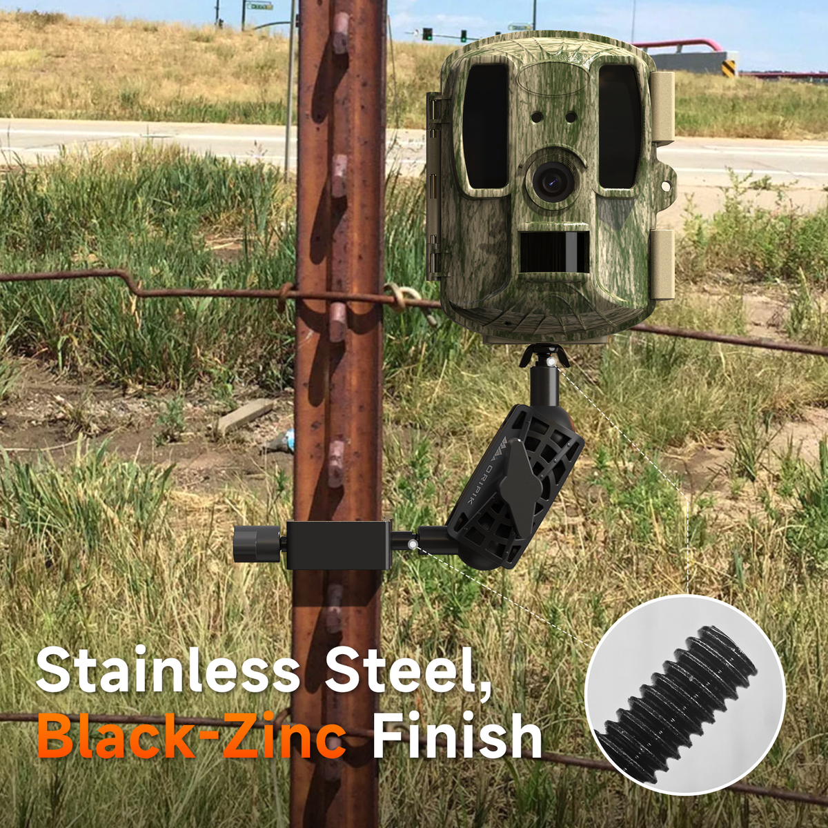 ORIPIK T-post camera mount stainless steel screw with black-zinc finish